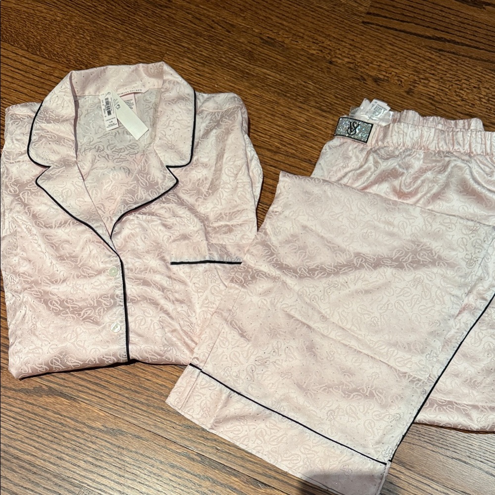 Victoria's Secret Pink Pajama Set with Black Trim